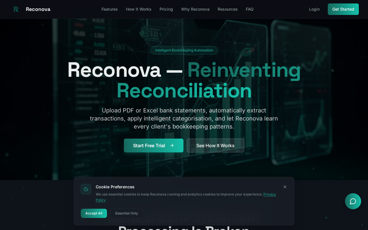 Reconova AI bookkeeping platform dashboard
